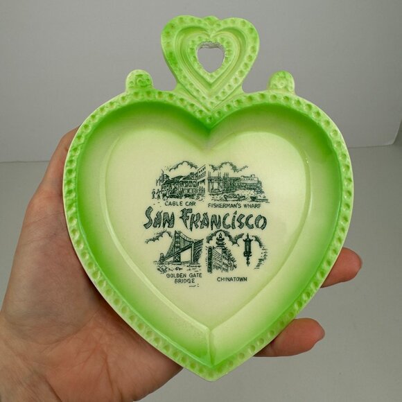 Vtg San Francisco Cali Green Heart Shaped Ceramic Porcelain Souvenir Decor READ - Picture 9 of 11